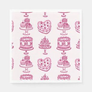 Roze Retro Hart Coquette Kersencake Valentijnsdag Servet