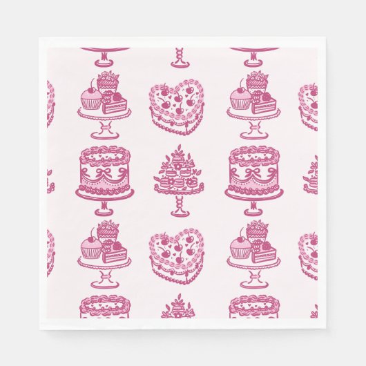 Roze Retro Hart Coquette Kersencake Valentijnsdag Servet (Voorkant)