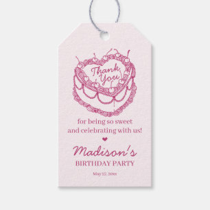 Roze Retro Hart Coquette Kersencake Verjaardag Cadeaulabel