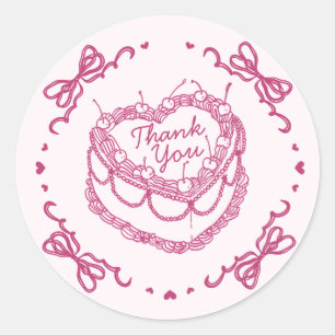 Roze Retro Hart Coquette Kersencake Verjaardag Ronde Sticker