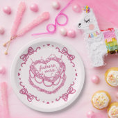 Roze Retro Hart Coquette Kersentaart Bruidsfeest Papieren Bordje (Feest)