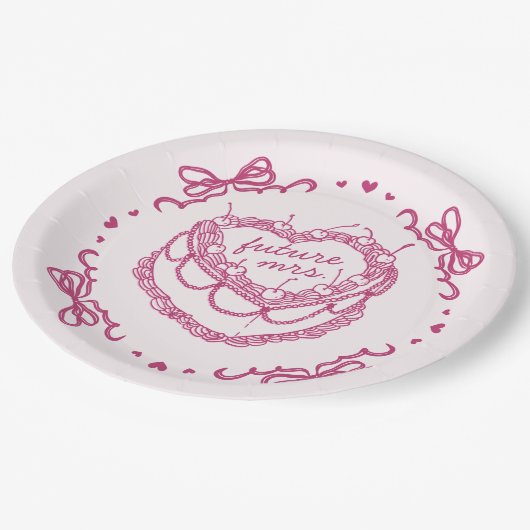 Roze Retro Hart Coquette Kersentaart Bruidsfeest Papieren Bordje (Gekanteld)