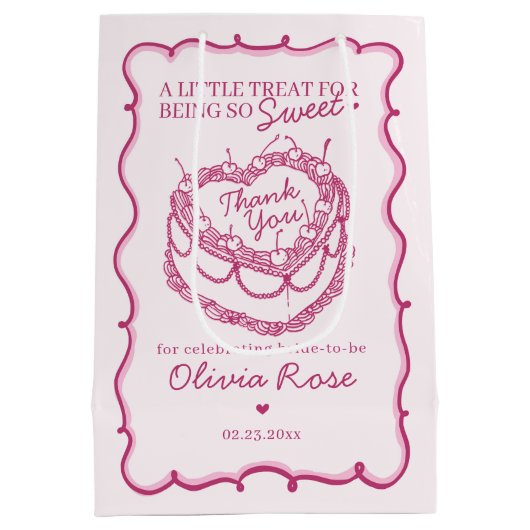 Roze Retro Hart Coquette Kersentaart BruidsShower Medium Cadeauzakje (Achterkant)