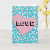 Roze Retro Hart en Bloemen Valentijnkaart Kaart (Gele Bloem)