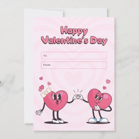 Roze Retro hart gelukkige Valentijnsdag kaart (Voorkant)