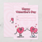 Roze Retro hart gelukkige Valentijnsdag kaart (Voorkant / Achterkant)