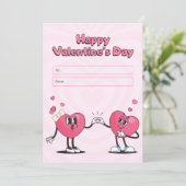 Roze Retro hart gelukkige Valentijnsdag kaart (Staand voorkant)