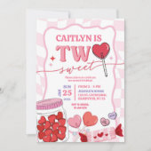 Roze Retro Hart Snoep Twee Zoete Verjaardagen Kaart (Voorkant)