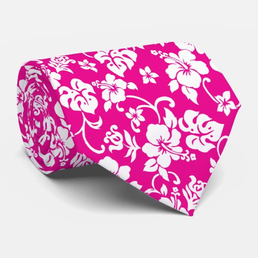 Roze Retro Hawaiian Print Stropdas (Opgerold)