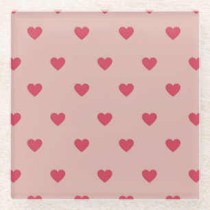 Roze Retro Heart Y2K-patroon met roze achtergrond Glazen Onderzetter