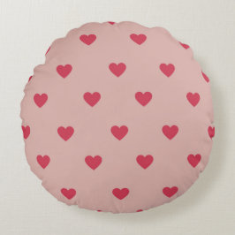 Roze Retro Heart Y2K-patroon met roze achtergrond Rond Kussen