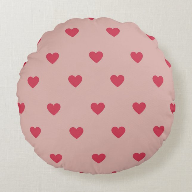 Roze Retro Heart Y2K-patroon met roze achtergrond Rond Kussen (Voorkant)