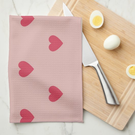 Roze Retro Heart Y2K-patroon met roze achtergrond Theedoek (Quarter Fold)