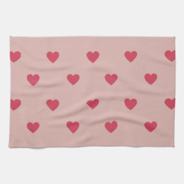 Roze Retro Heart Y2K-patroon met roze achtergrond Theedoek