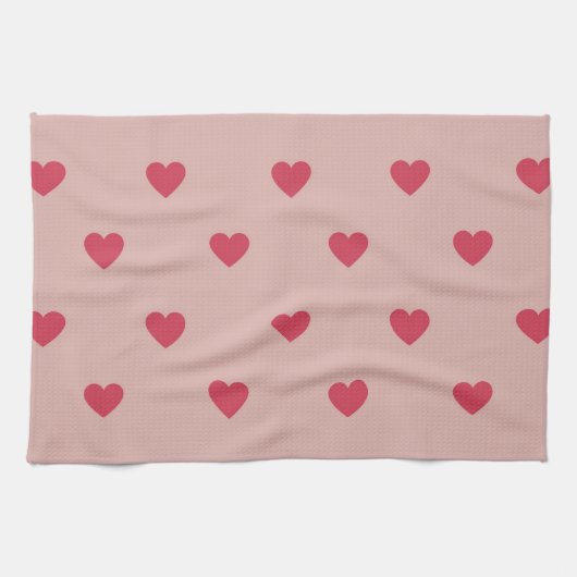Roze Retro Heart Y2K-patroon met roze achtergrond Theedoek (Horizontaal)