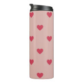 Roze Retro Heart Y2K-patroon met roze achtergrond Thermosbeker (Geroteerd rechts)