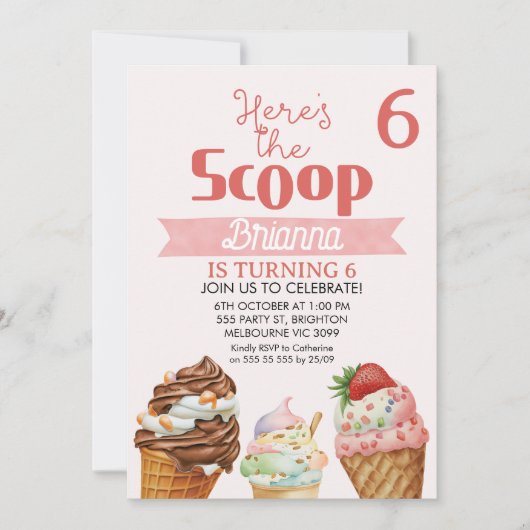 Roze Retro Hier is de Schep Ijs Verjaardag Kaart (Voorkant)