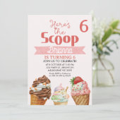Roze Retro Hier is de Schep Ijs Verjaardag Kaart (Staand voorkant)
