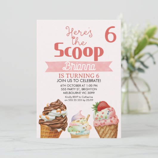 Roze Retro Hier is de Schep Ijs Verjaardag Kaart (Staand voorkant)