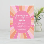 Roze Retro Hier komt de zon Vrijgezellenfeest Kaart (Staand voorkant)