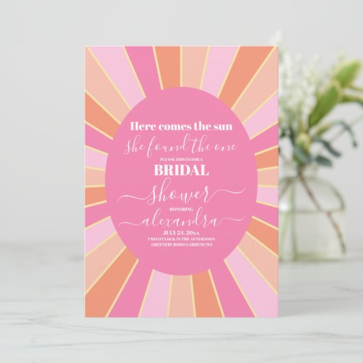 Roze Retro Hier komt de zon Vrijgezellenfeest Kaart (Staand voorkant)