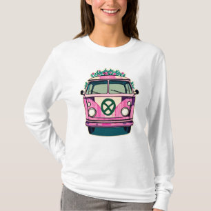 Roze Retro Hippie Van Bloemen  Kleuren Kunst T-shirt
