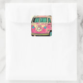 Roze Retro Hippie Van Kleuren Kunst Vierkante Sticker (Tas)