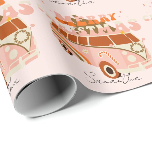 Roze Retro Hippie Van Merry Kerstmis Cadeaupapier (Rol Hoek)