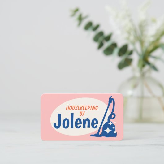 Roze retro House Cleanum Vacuum Visitekaartje (Staand voorkant)