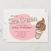 Roze Retro Ice Cream Birthday Party-uitnodigingen Kaart (Voorkant)