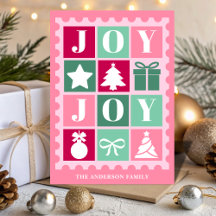 Roze Retro Joy Kerst Postzegel