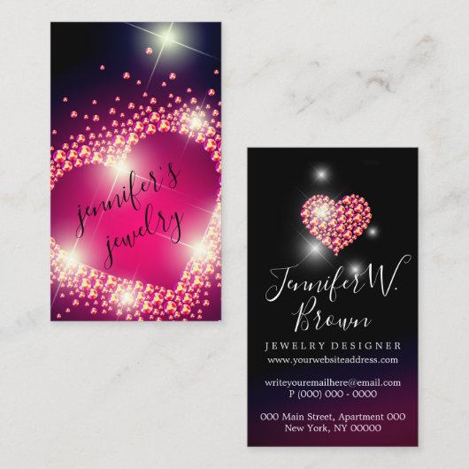 Roze retro juwelen haringdiamant visitekaartje (Voorkant / Achterkant)