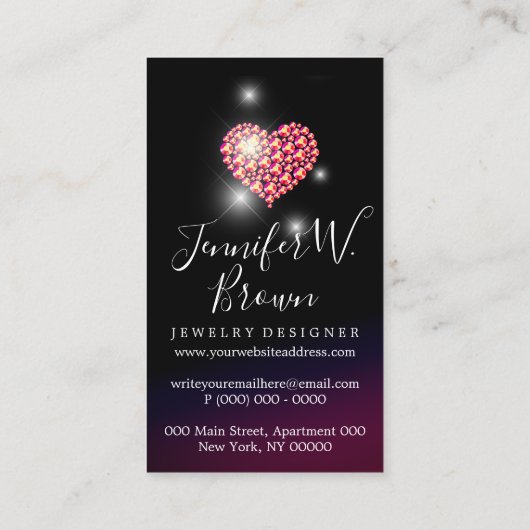 Roze retro juwelen haringdiamant visitekaartje (Achterkant)