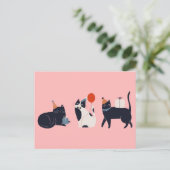 Roze retro kat chic briefkaart (Staand voorkant)