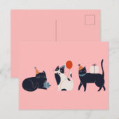 Roze retro kat chic briefkaart (Voorkant / Achterkant)