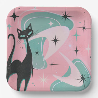 Roze Retro Kat Papieren Borden Bordje