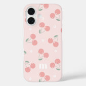 Roze Retro Kersen Aangepaste naam Monogram Case-Mate iPhone Case (Achterkant)