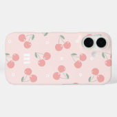 Roze Retro Kersen Aangepaste naam Monogram Case-Mate iPhone Case (Achterkant (horizontaal))