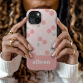 Roze Retro Kersen Aangepaste naam Monogram Case-Mate iPhone Case