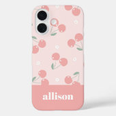 Roze Retro Kersen Aangepaste naam Monogram Case-Mate iPhone Case (Achterkant)