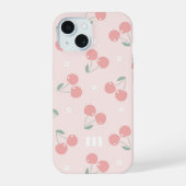 Roze Retro Kersen Aangepaste naam Monogram iPhone 15 Case (Achterkant)