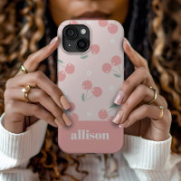 Roze Retro Kersen Aangepaste naam Monogram
