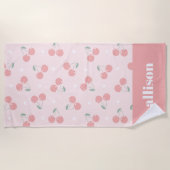 Roze Retro Kersen Aangepaste naam Monogram Strandlaken (Voorkant)