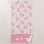 Roze Retro Kersen Aangepaste naam Monogram Strandlaken (Voorkant)