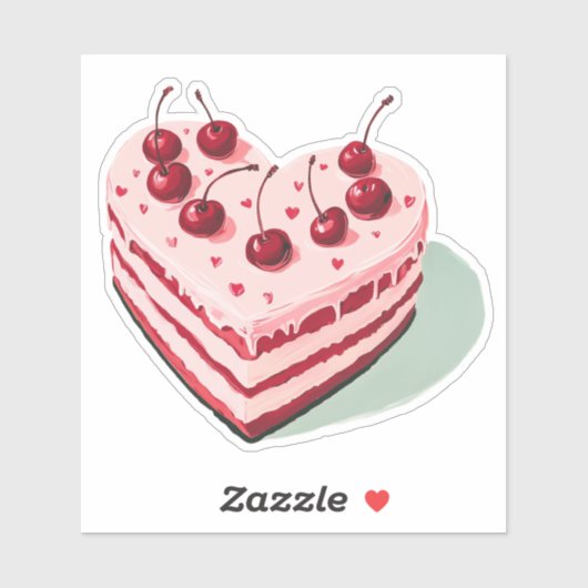 Roze Retro Kersencake Harten Sticker (Vel)