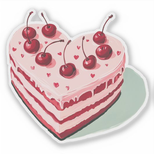Roze Retro Kersentaart Harten Sticker (Voorkant)
