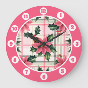 Roze Retro Kerst Bloemen Plaid Vrolijk Kerstfeest Grote Klok