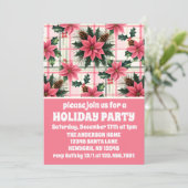 Roze Retro Kerst Bloemen Plaid Vrolijk Kerstfeest Kaart (Staand voorkant)