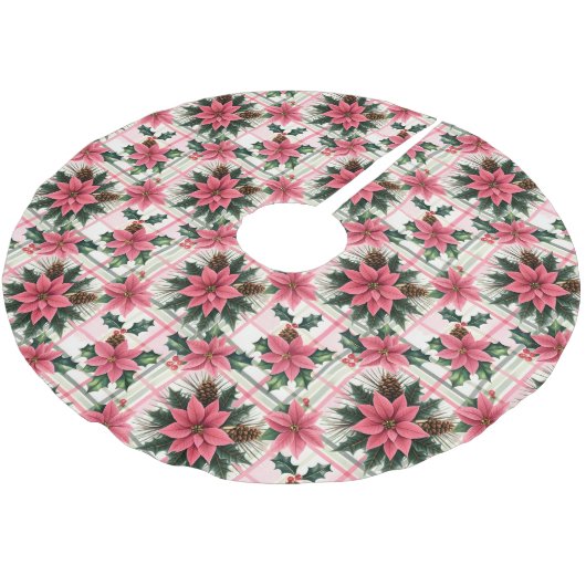 Roze Retro Kerst Bloemen Plaid Vrolijk Kerstfeest Kerstboom Rok (Gekanteld)