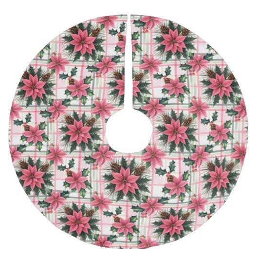 Roze Retro Kerst Bloemen Plaid Vrolijk Kerstfeest Kerstboom Rok (Voorkant)